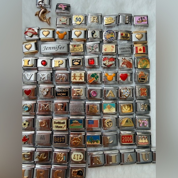 Vintage Y2K Italian Charm Bracelet Link Charms Stainless Steel stretch Silver - Picture 6 of 8